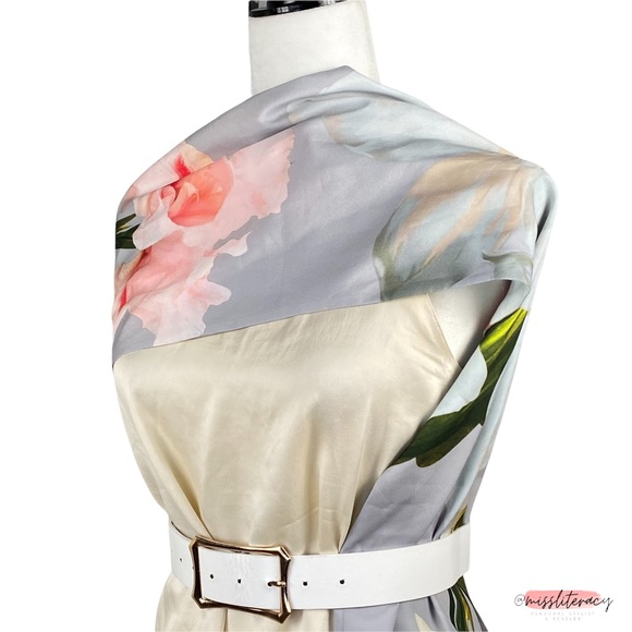 NWOT Ted Baker Scarf in Silver Gray Blush Pink Floral Print Long Spring Scarf - Picture 4 of 9